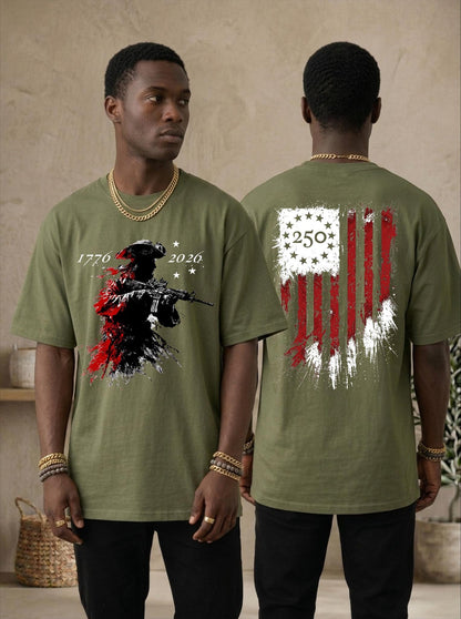 USA 250 Years Celebration T-Shirt, Modern Patriot 1776-2026 Shirt, American Flag Heritage Top, Tactical Revolutionary Soldier