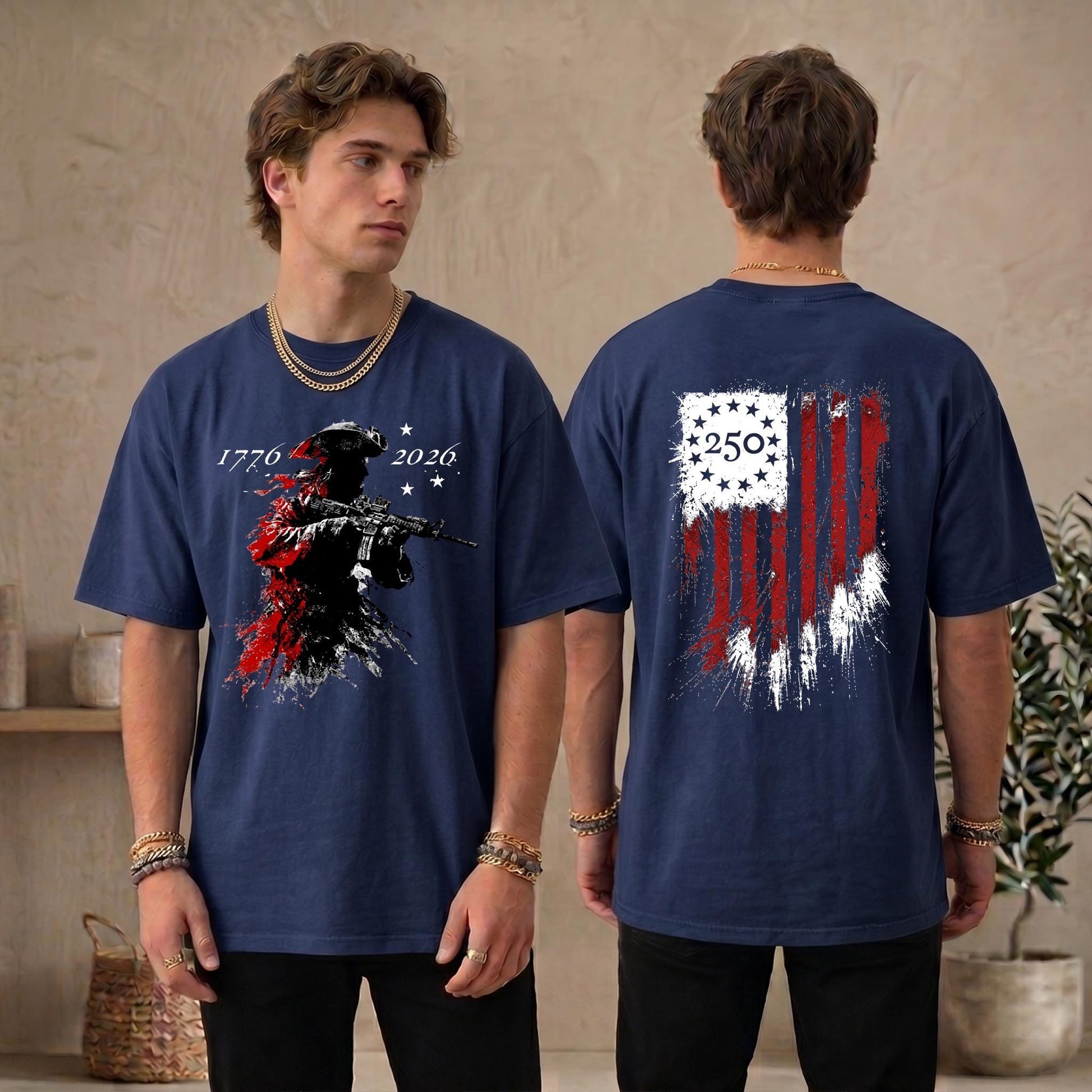 USA 250 Years Celebration T-Shirt, Modern Patriot 1776-2026 Shirt, American Flag Heritage Top, Tactical Revolutionary Soldier