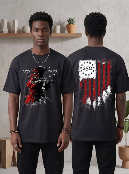 USA 250 Years Celebration T-Shirt, Modern Patriot 1776-2026 Shirt, American Flag Heritage Top, Tactical Revolutionary Soldier