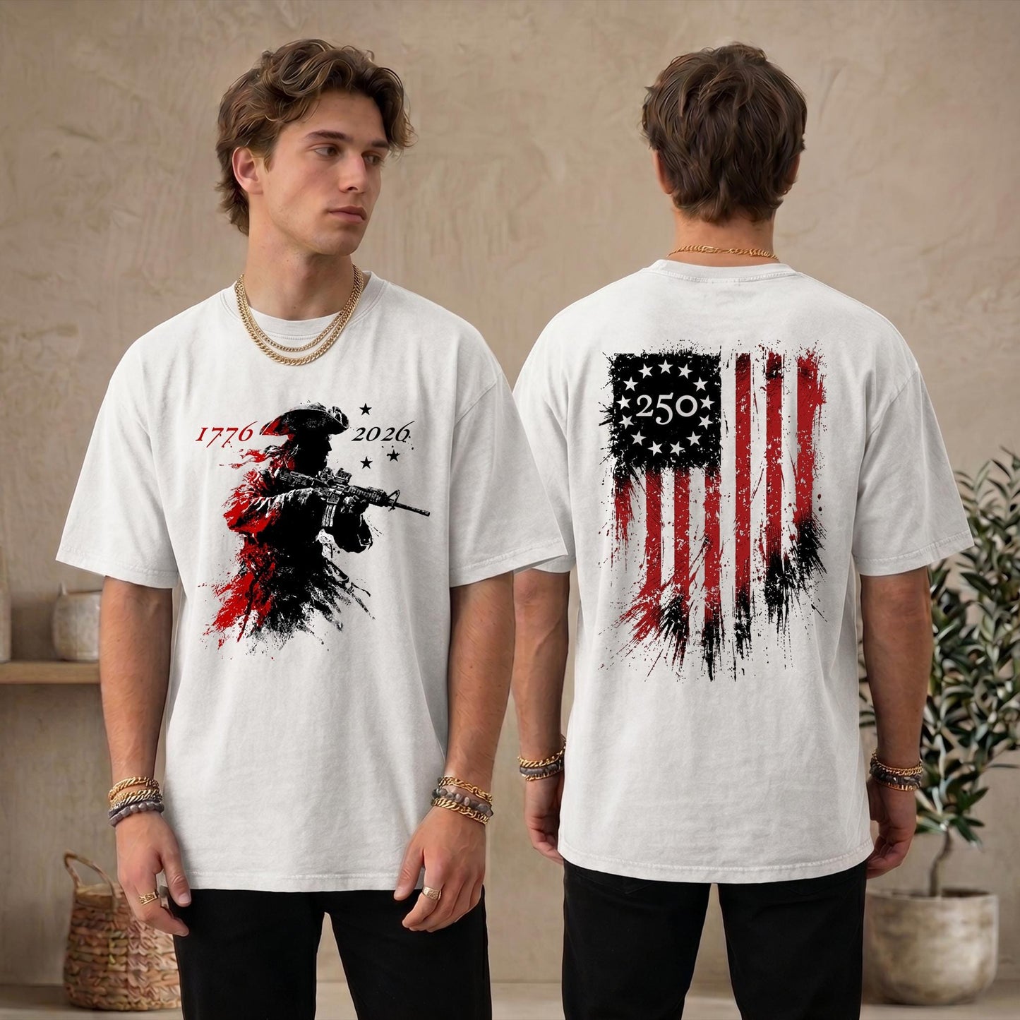 USA 250 Years Celebration T-Shirt, Modern Patriot 1776-2026 Shirt, American Flag Heritage Top, Tactical Revolutionary Soldier