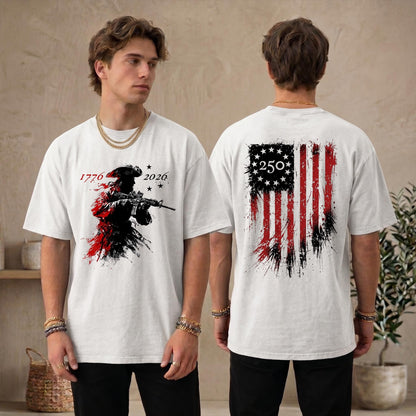 USA 250 Years Celebration T-Shirt, Modern Patriot 1776-2026 Shirt, American Flag Heritage Top, Tactical Revolutionary Soldier
