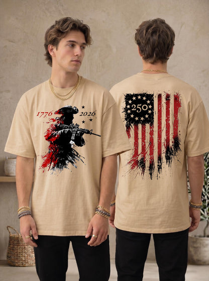 USA 250 Years Celebration T-Shirt, Modern Patriot 1776-2026 Shirt, American Flag Heritage Top, Tactical Revolutionary Soldier