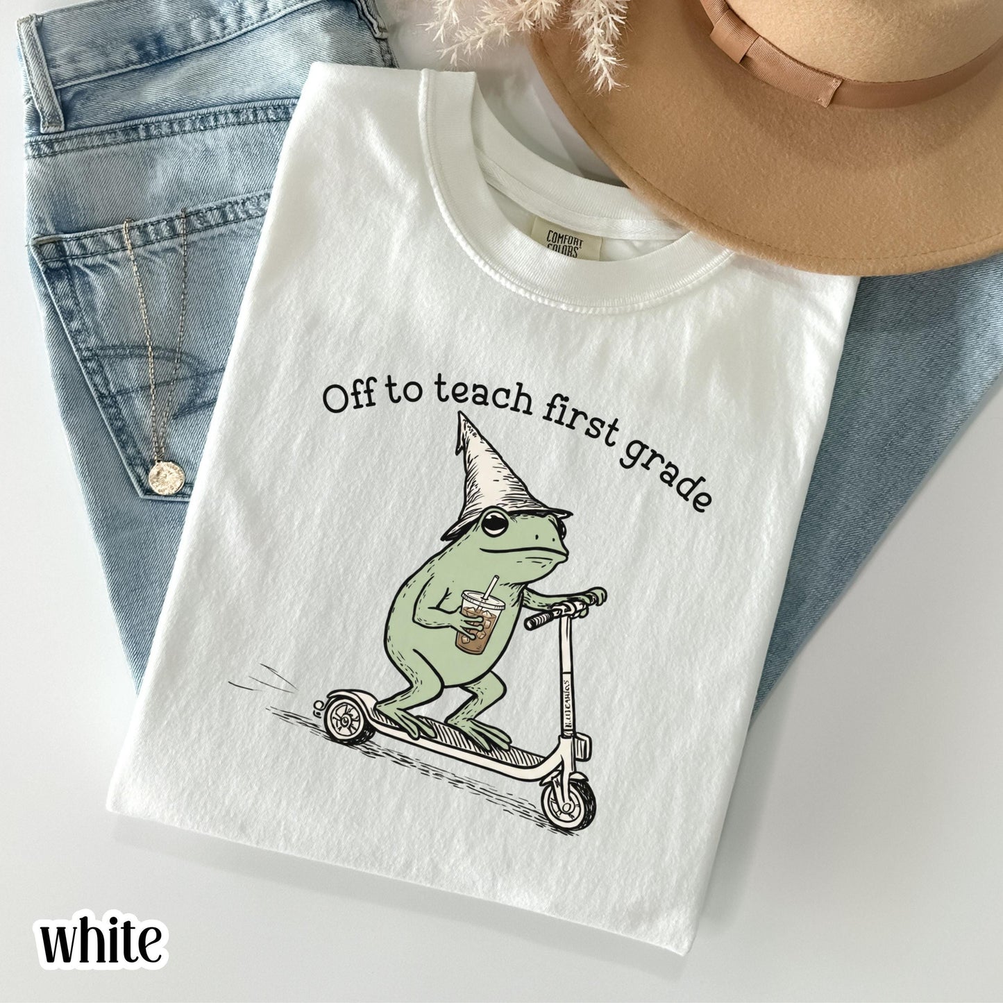 Comfort Colors® First Grade Shirt 1st Grade Teacher Back to School T-shirt Silly Off To Teach Frog Iced Coffee Tee Cute Elementary Teacher