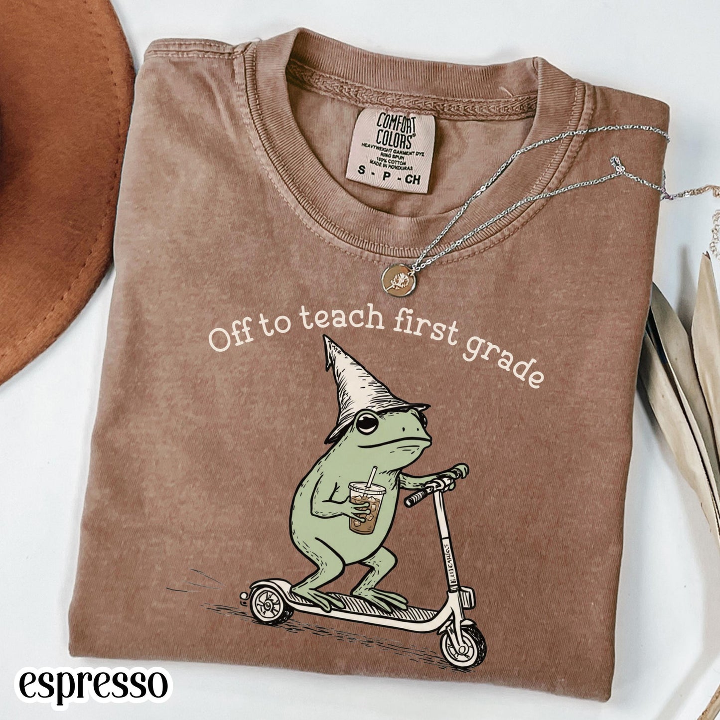 Comfort Colors® First Grade Shirt 1st Grade Teacher Back to School T-shirt Silly Off To Teach Frog Iced Coffee Tee Cute Elementary Teacher