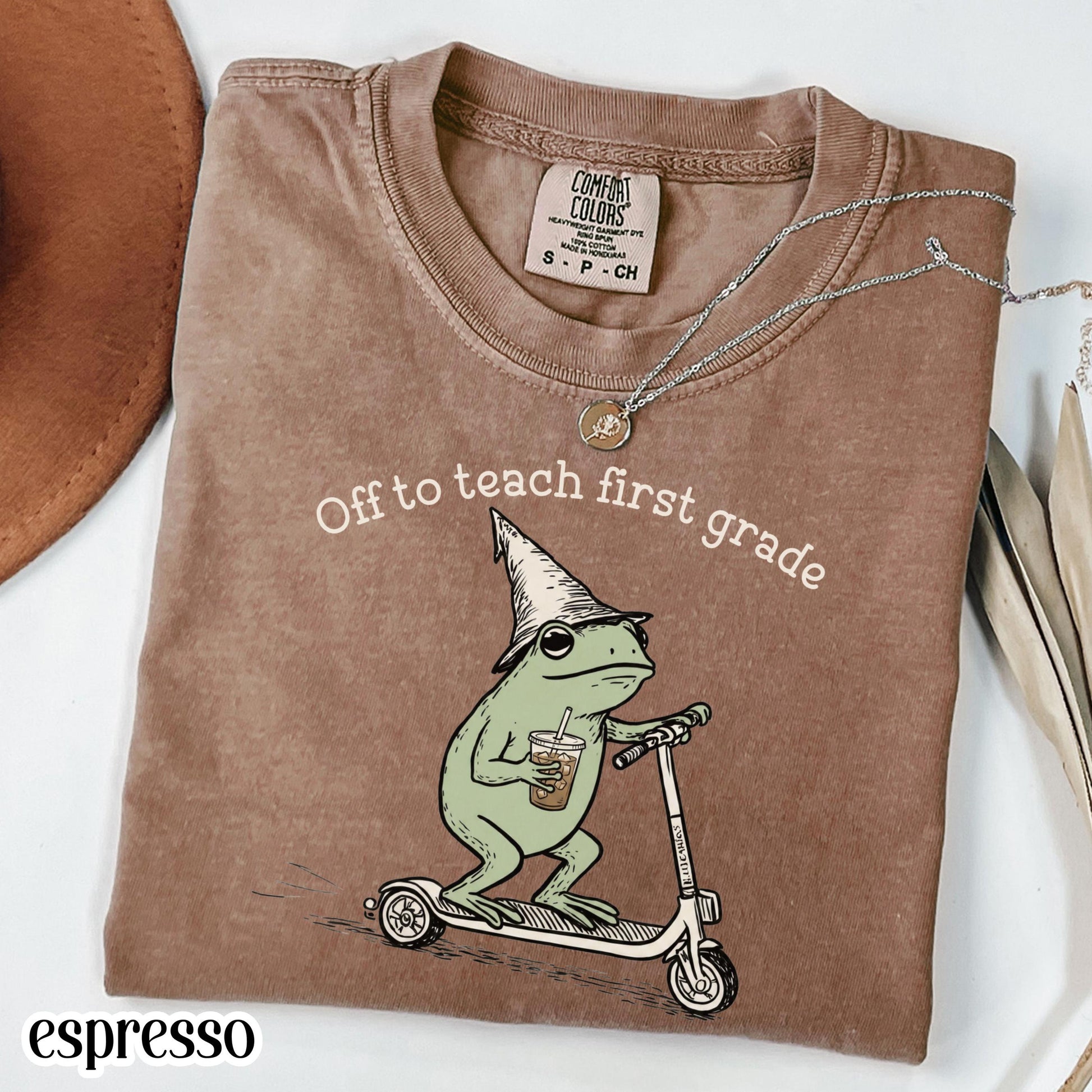 Comfort Colors® First Grade Shirt 1st Grade Teacher Back to School T-shirt Silly Off To Teach Frog Iced Coffee Tee Cute Elementary Teacher