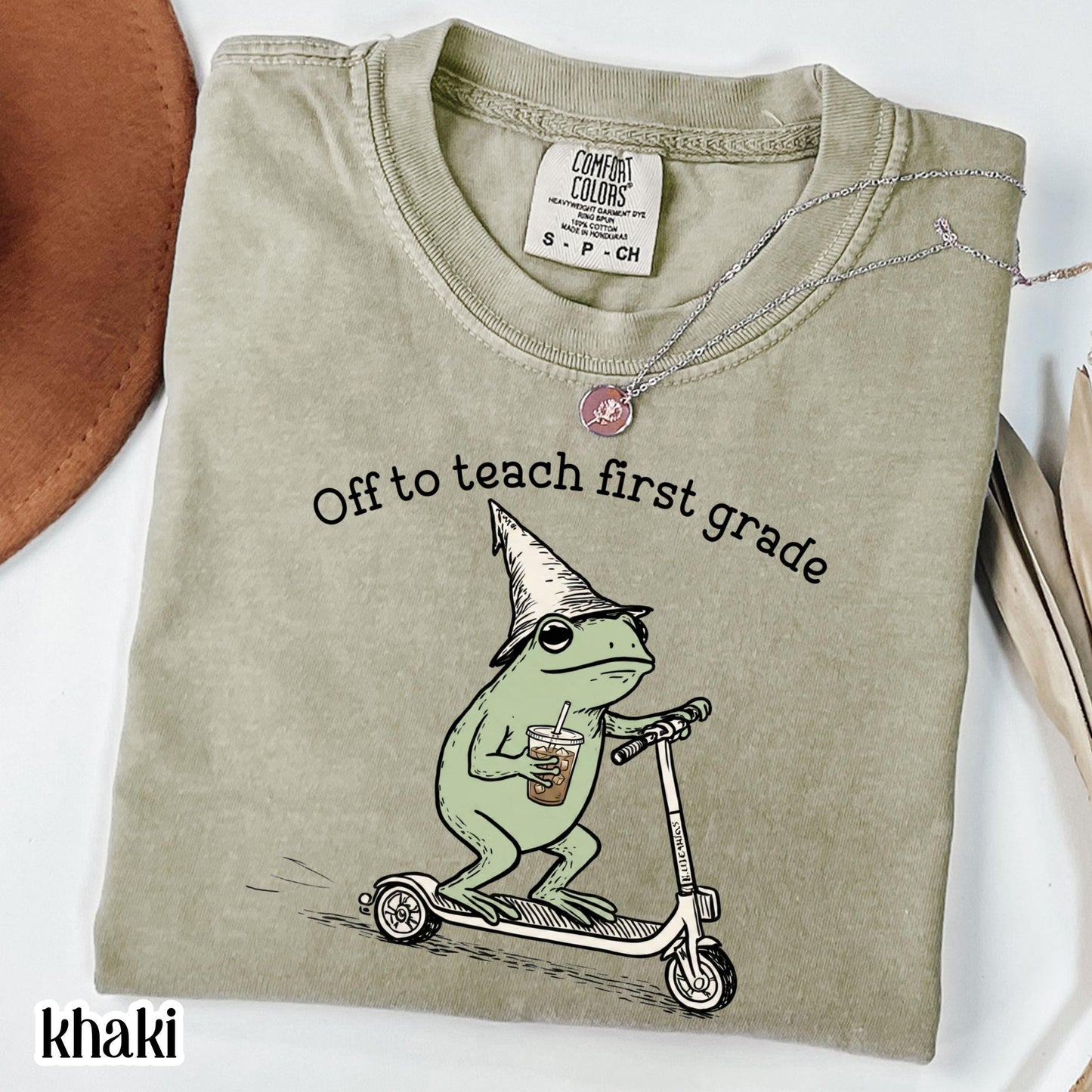 Comfort Colors® First Grade Shirt 1st Grade Teacher Back to School T-shirt Silly Off To Teach Frog Iced Coffee Tee Cute Elementary Teacher
