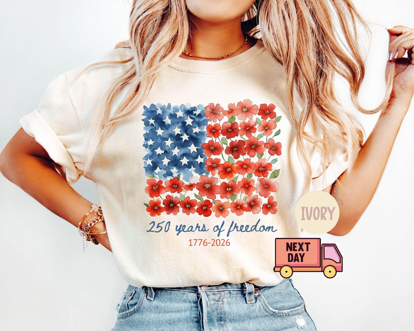Comfort Colors® Patriotic Floral USA Shirt, America 250th Anniversary Tee, 1776-2026 4th of July Matching Family Outfit Shirt