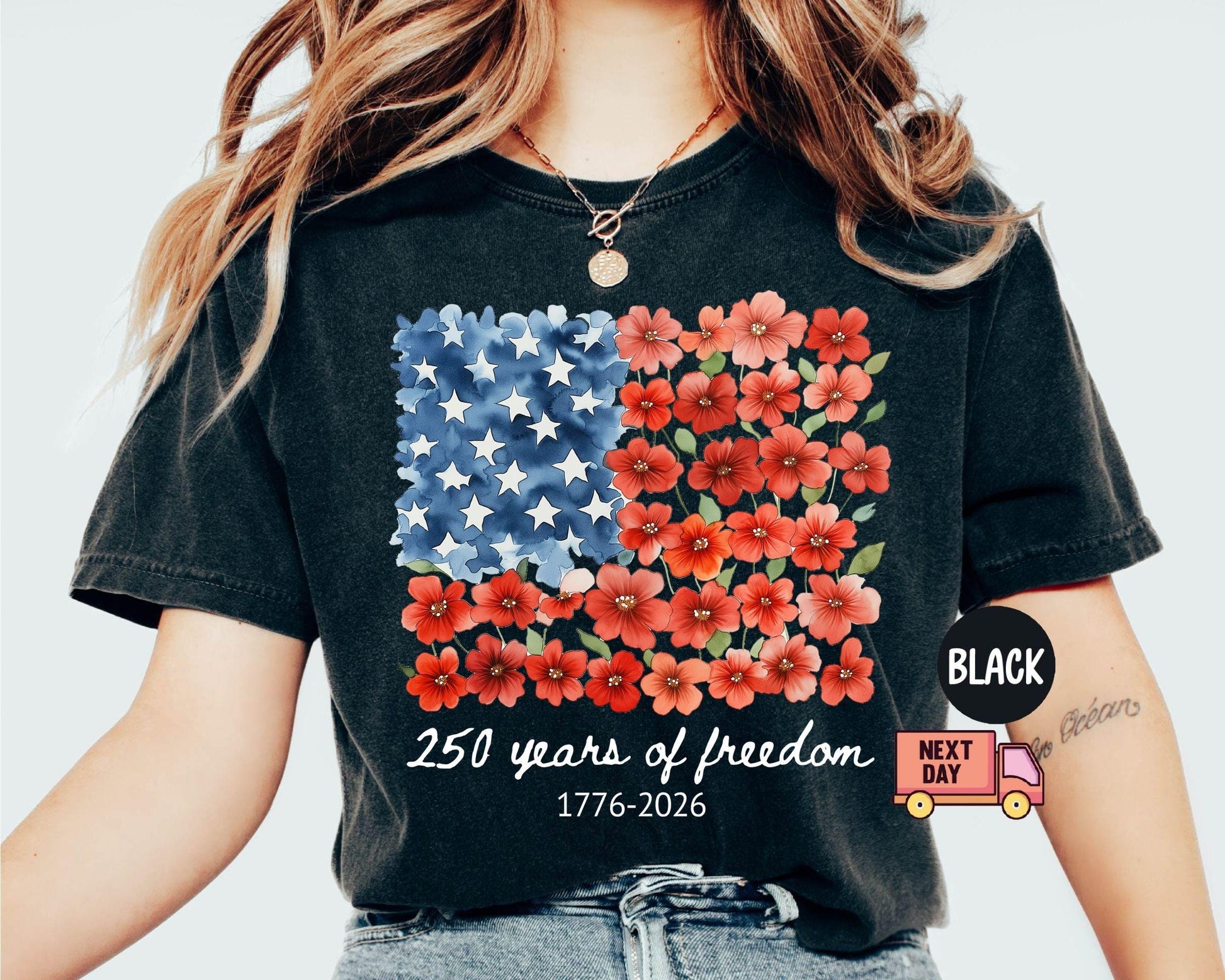 Comfort Colors® Patriotic Floral USA Shirt, America 250th Anniversary Tee, 1776-2026 4th of July Matching Family Outfit Shirt