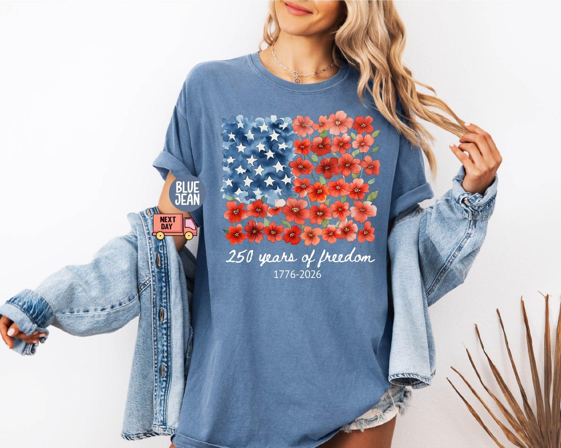 Comfort Colors® Patriotic Floral USA Shirt, America 250th Anniversary Tee, 1776-2026 4th of July Matching Family Outfit Shirt