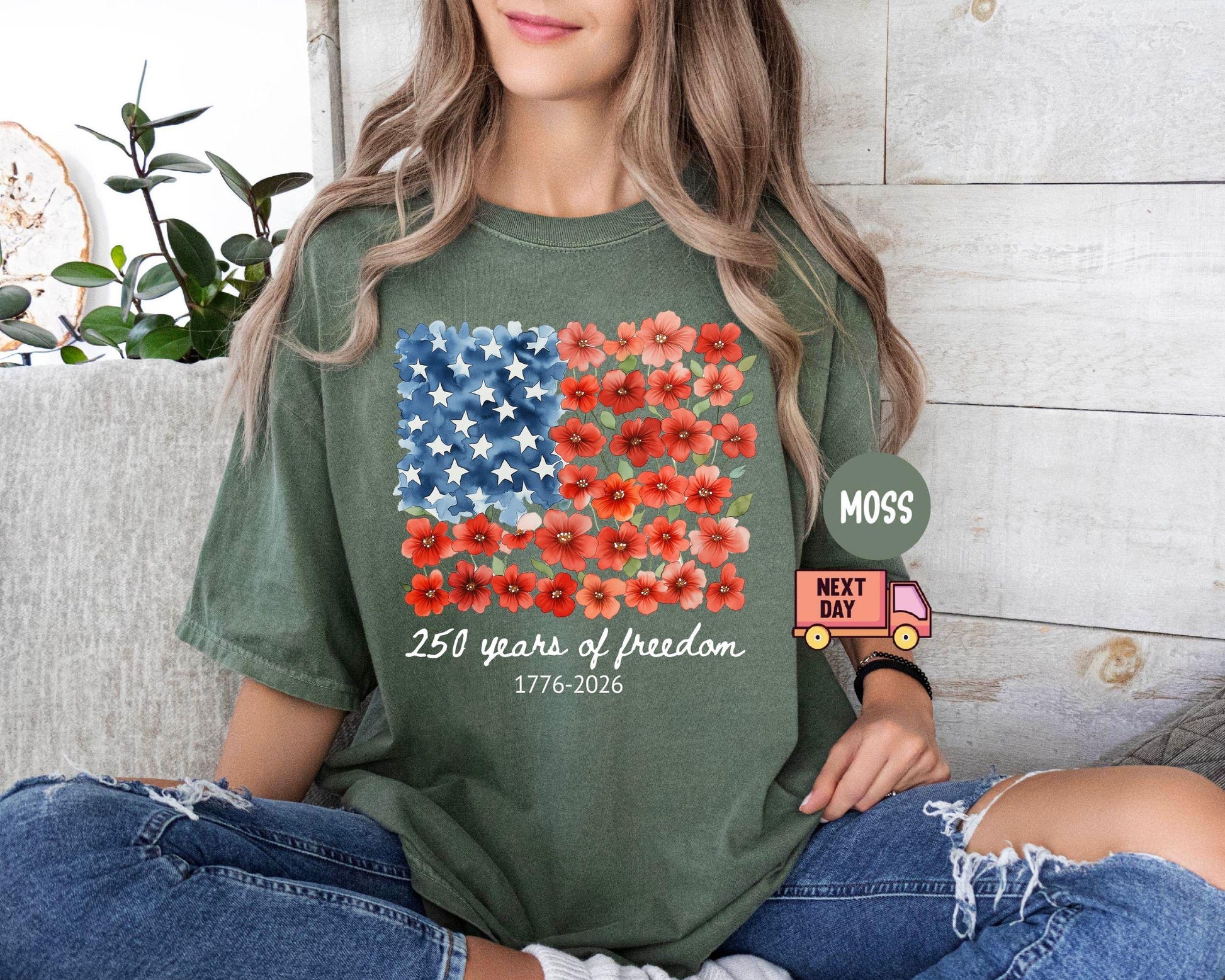Comfort Colors® Patriotic Floral USA Shirt, America 250th Anniversary Tee, 1776-2026 4th of July Matching Family Outfit Shirt