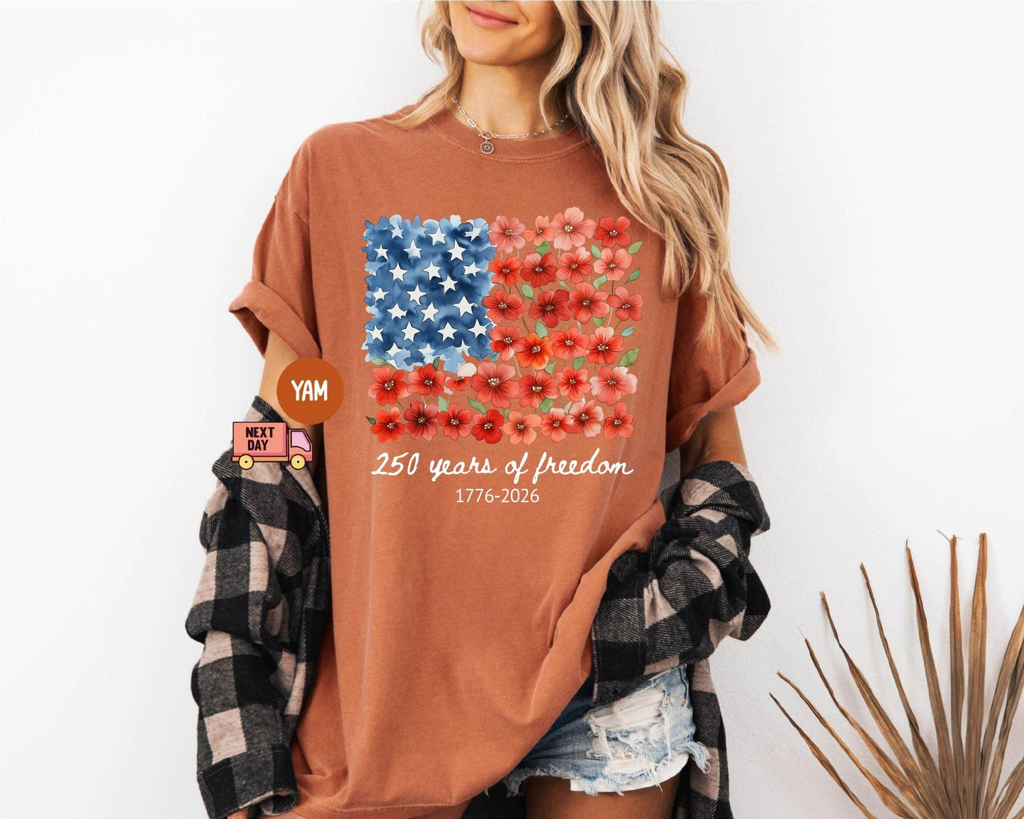 Comfort Colors® Patriotic Floral USA Shirt, America 250th Anniversary Tee, 1776-2026 4th of July Matching Family Outfit Shirt