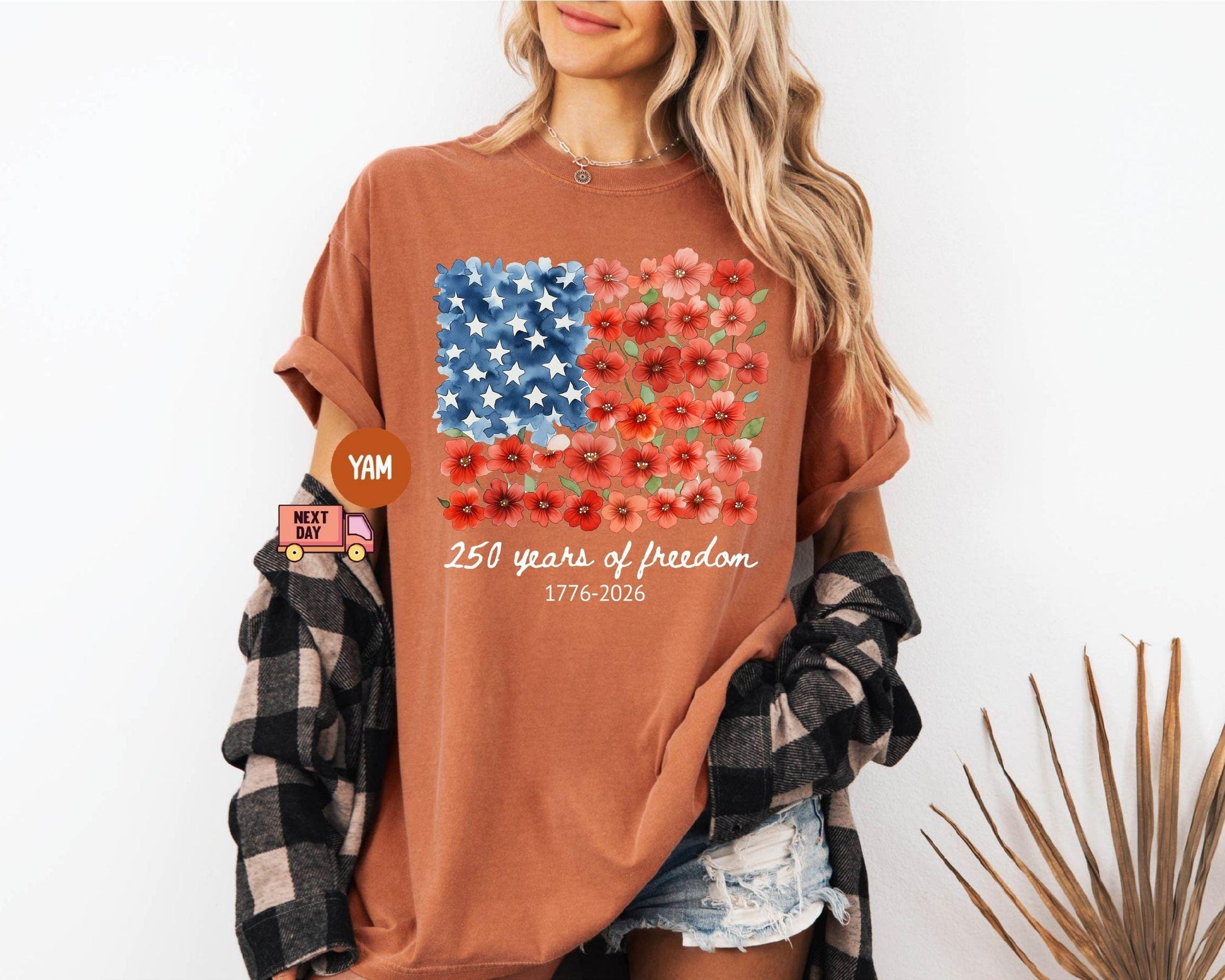Comfort Colors® Patriotic Floral USA Shirt, America 250th Anniversary Tee, 1776-2026 4th of July Matching Family Outfit Shirt