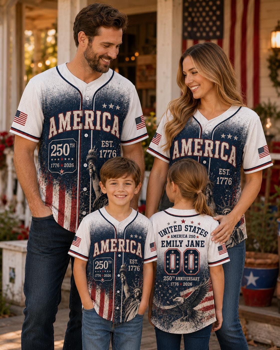Personalized America 250 Baseball Jersey, Custom Name Number Vintage Jersey, 250th Anniversary 1776-2026, 4th of July Gift, Patriotic Tee