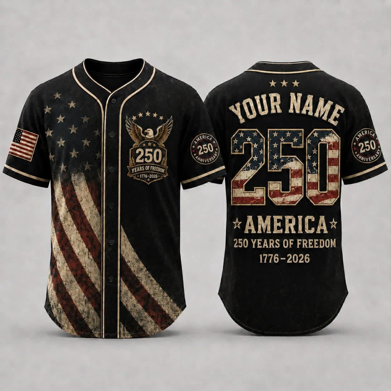Personalized USA 250th Anniversary Baseball Jersey, Custom Name Number 1776-2026, America 250 Years of Freedom 4th of July Gift