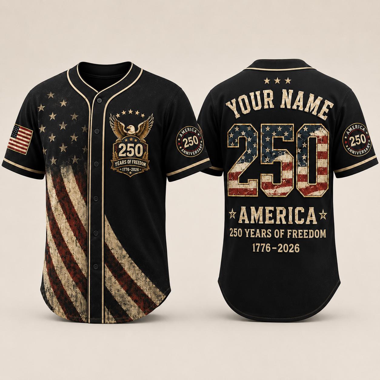 Personalized USA 250th Anniversary Baseball Jersey, Custom Name Number 1776-2026, America 250 Years of Freedom 4th of July Gift