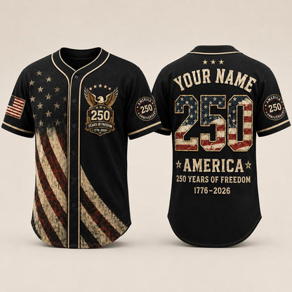 Personalized USA 250th Anniversary Baseball Jersey, Custom Name Number 1776-2026, America 250 Years of Freedom 4th of July Gift