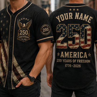 Personalized USA 250th Anniversary Baseball Jersey, Custom Name Number 1776-2026, America 250 Years of Freedom 4th of July Gift