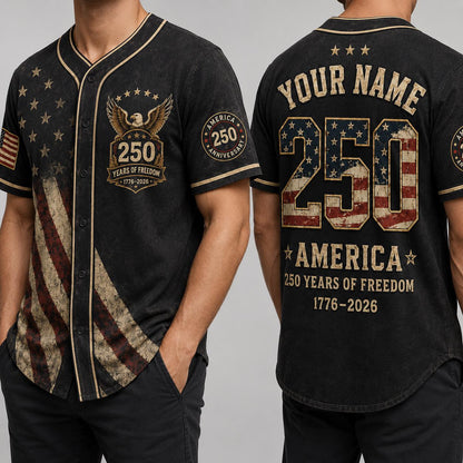 Personalized USA 250th Anniversary Baseball Jersey, Custom Name Number 1776-2026, America 250 Years of Freedom 4th of July Gift