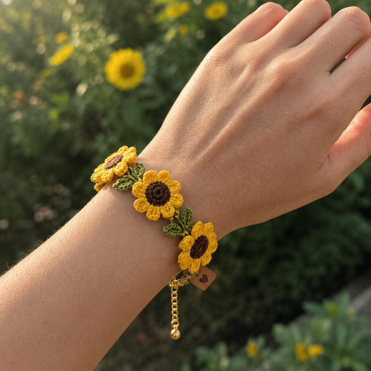 Crochet Flower Bracelet, Handmade Daisy Bracelet, Floral Friendship Bracelet, Cute Summer Jewelry, Gift for Her, Adjustable Bracelet