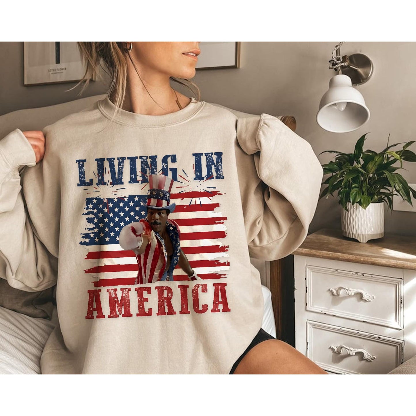 Apollo Creed Living In America T-Shirt, Patriotic Boxing Fourth Of July Vintage America Sweatshirt, Retro USA Fighter Hoodie