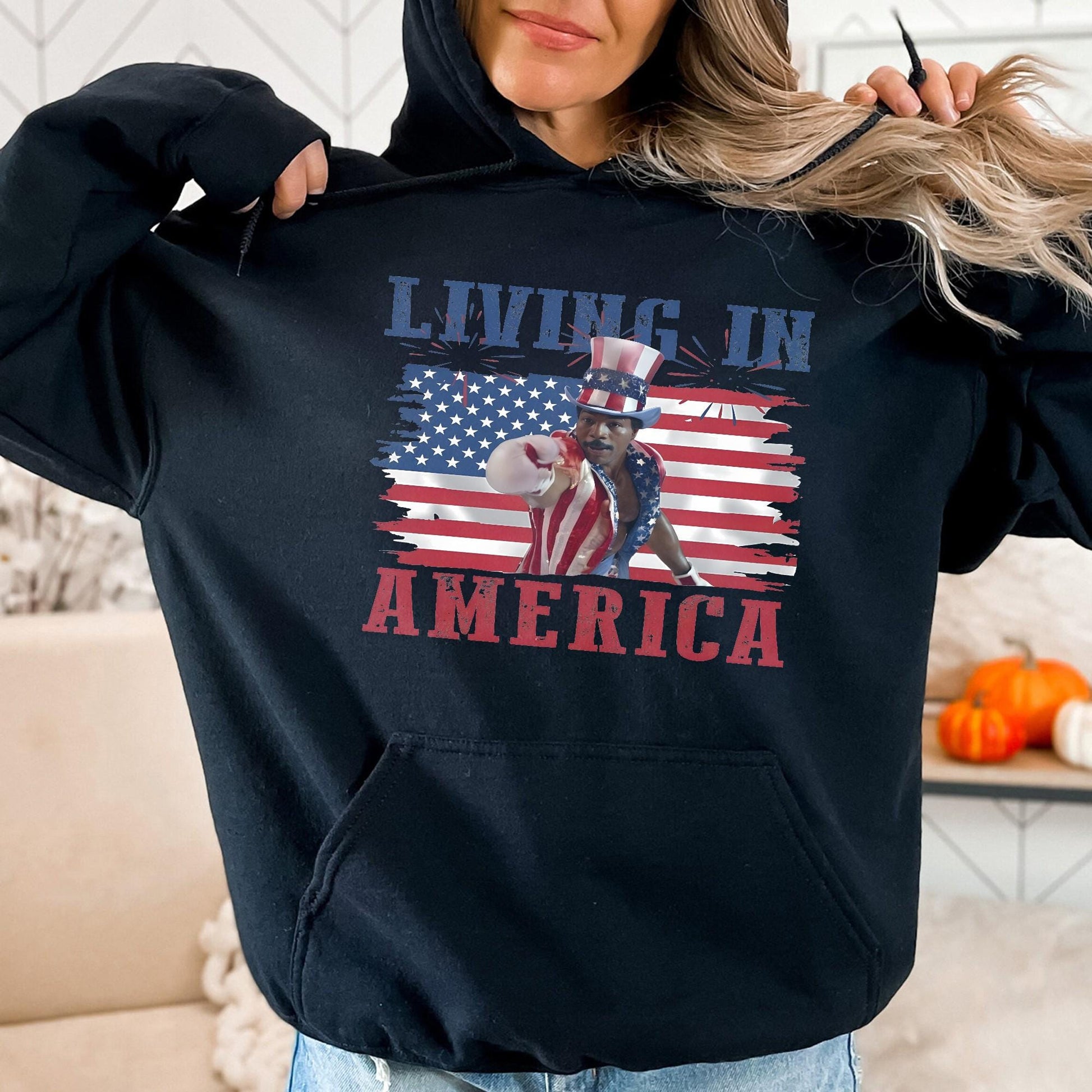 Apollo Creed Living In America T-Shirt, Patriotic Boxing Fourth Of July Vintage America Sweatshirt, Retro USA Fighter Hoodie