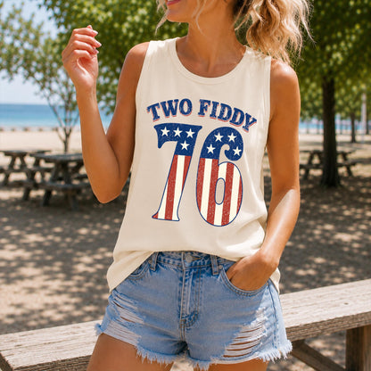 Two Fiddy Shirt, Retro 76 USA Birthday Shirt, Patriotic Summer 1776 Anniversary Tank Top
