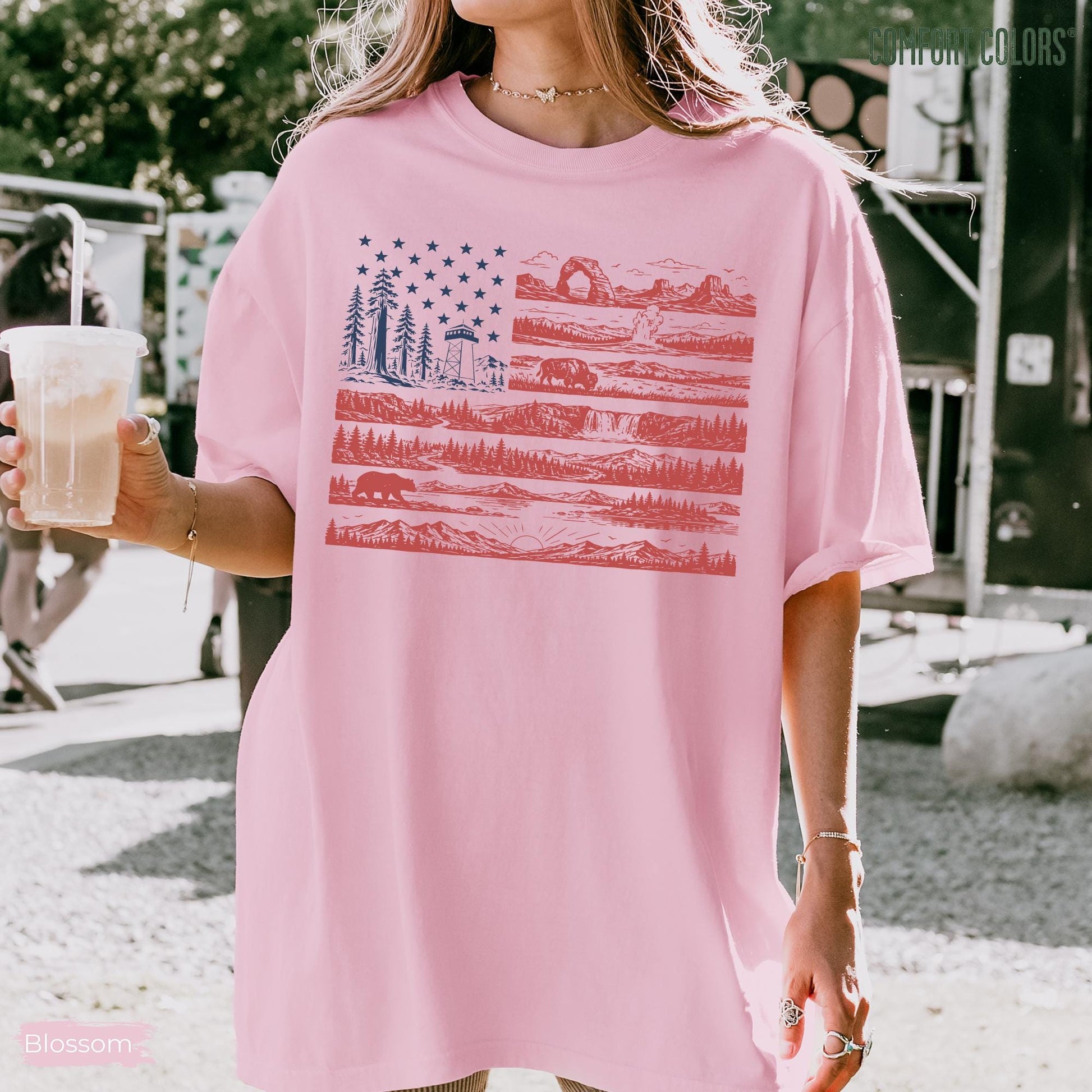 Comfort Colors National Parks American Flag Shirt, Coastal Patriotic Shirt, Beachy Nautical American Flag, USA Gift