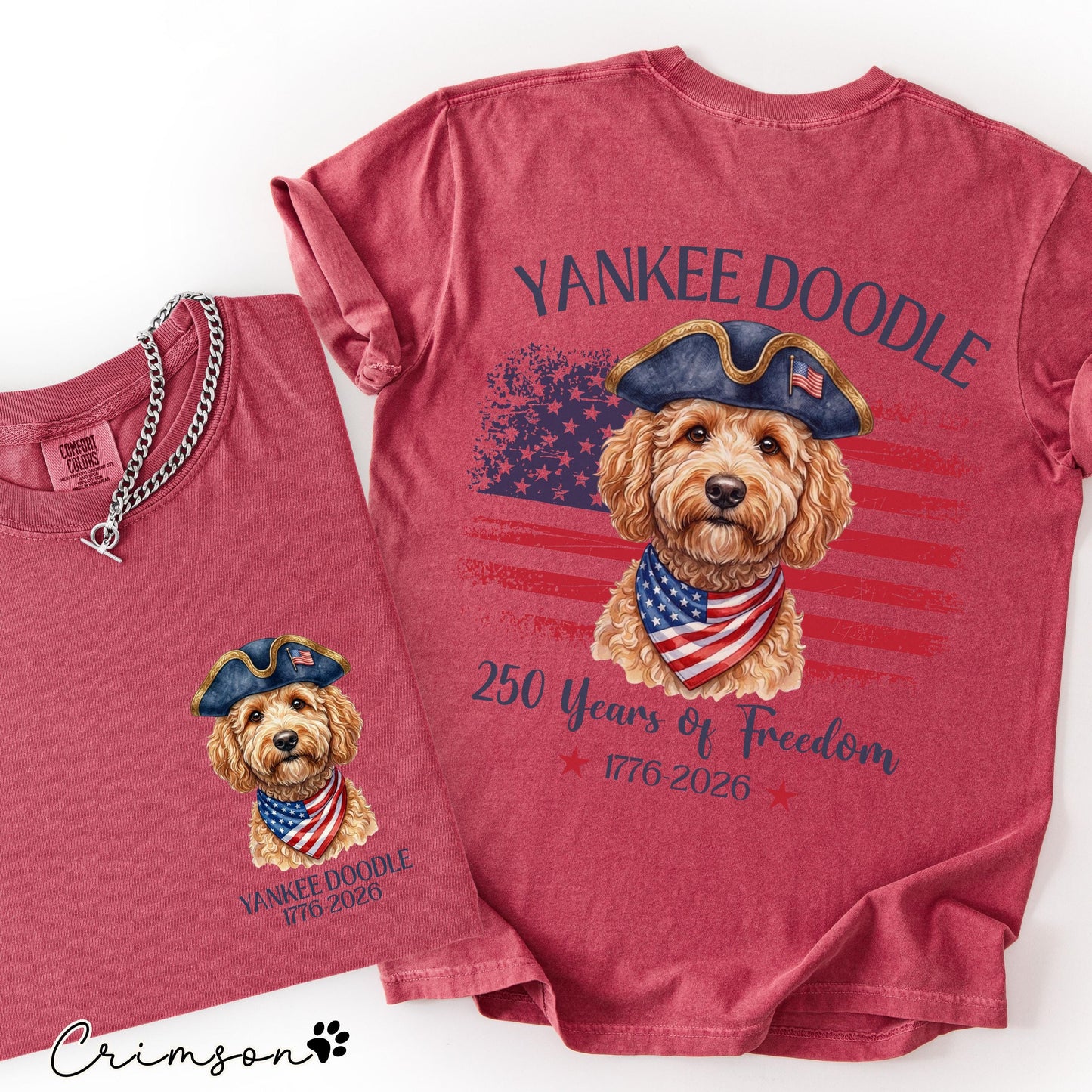 Yankee Doodle Goldendoodle Shirt, Patriotic Dog Mom Tee, America 250th Anniversary