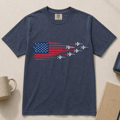 Comfort Colors® USA American Flag T-Shirt, Jet Shirt 4th Of July Airplanes Tee, Military Veteran Gift, USA Aviation Pilot Shirt Gift,