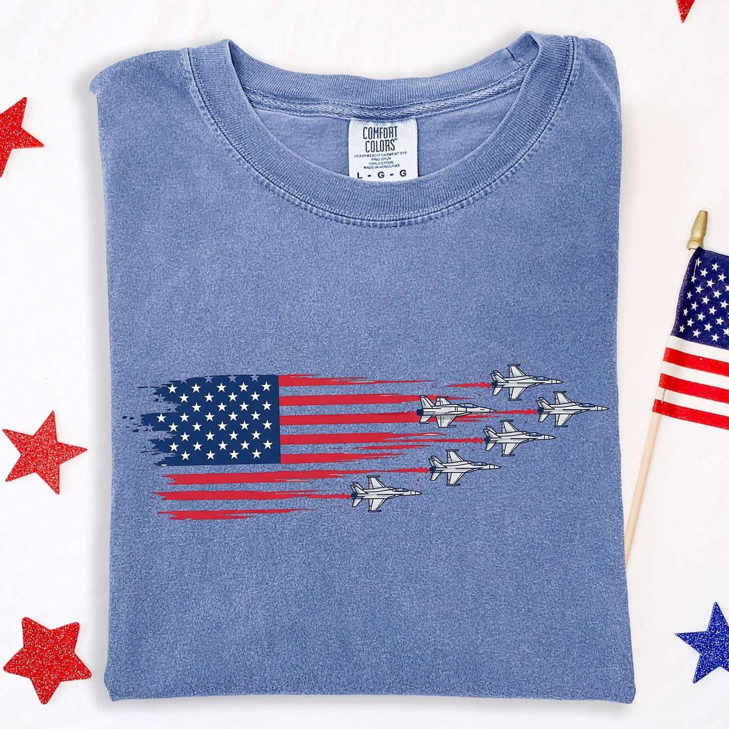 Comfort Colors® USA American Flag T-Shirt, Jet Shirt 4th Of July Airplanes Tee, Military Veteran Gift, USA Aviation Pilot Shirt Gift,