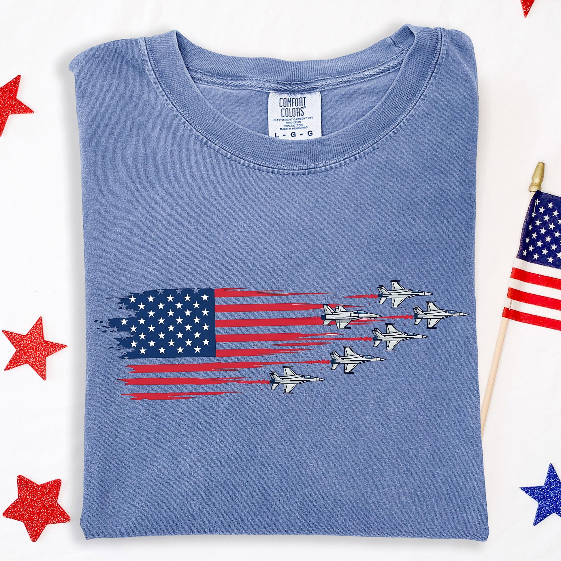 Comfort Colors® USA American Flag T-Shirt, Jet Shirt 4th Of July Airplanes Tee, Military Veteran Gift, USA Aviation Pilot Shirt Gift,