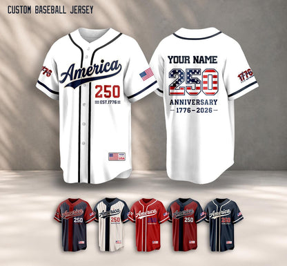 Personalized America 250 Jersey, 4th of July Baseball Shirt, USA Patriotic Jersey, Custom Name Number Independence Day Outfit