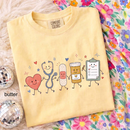 Comfort Colors Nurse Doodle Shirt Back To School Gift, Nurse Life School Nurse Shirt, PICU Healthcare Worker Gift Funny RN Nurse T-Shirt