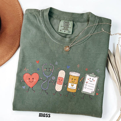 Comfort Colors Nurse Doodle Shirt Back To School Gift, Nurse Life School Nurse Shirt, PICU Healthcare Worker Gift Funny RN Nurse T-Shirt