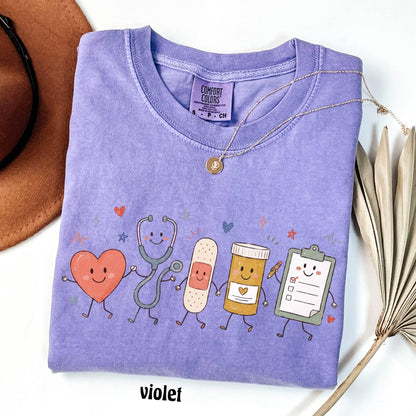 Comfort Colors Nurse Doodle Shirt Back To School Gift, Nurse Life School Nurse Shirt, PICU Healthcare Worker Gift Funny RN Nurse T-Shirt