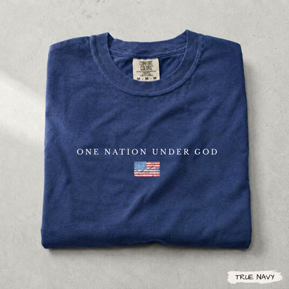 Comfort Colors® One Nation Under God, America 250th Anniversary Christian Shirt, Patriotic American Flag, Independence Day, 4th of July Gift