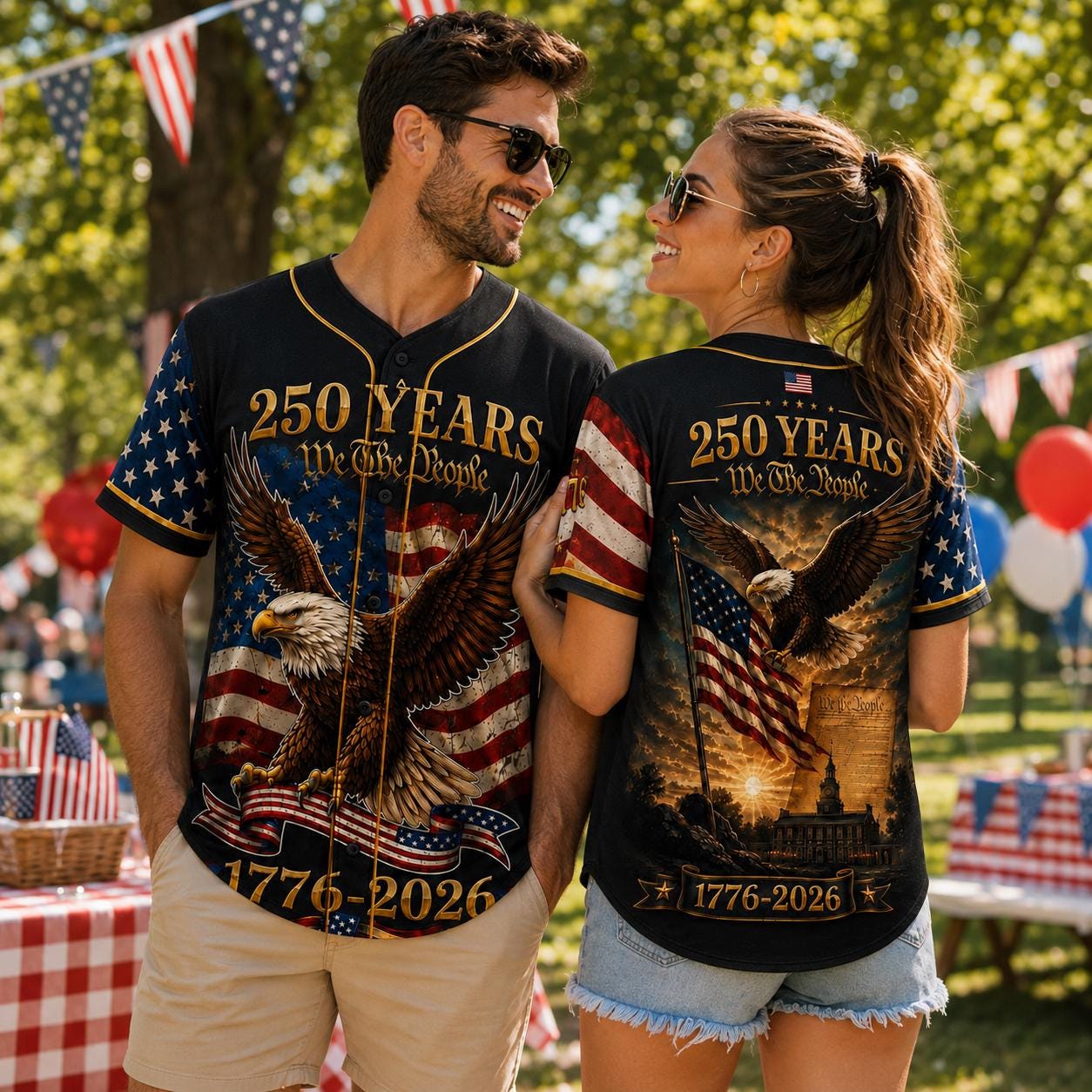 USA 250th Anniversary Jersey, We The People Eagle Baseball Shirt, 1776-2026 Patriotic Button Up, 4th of July Gift