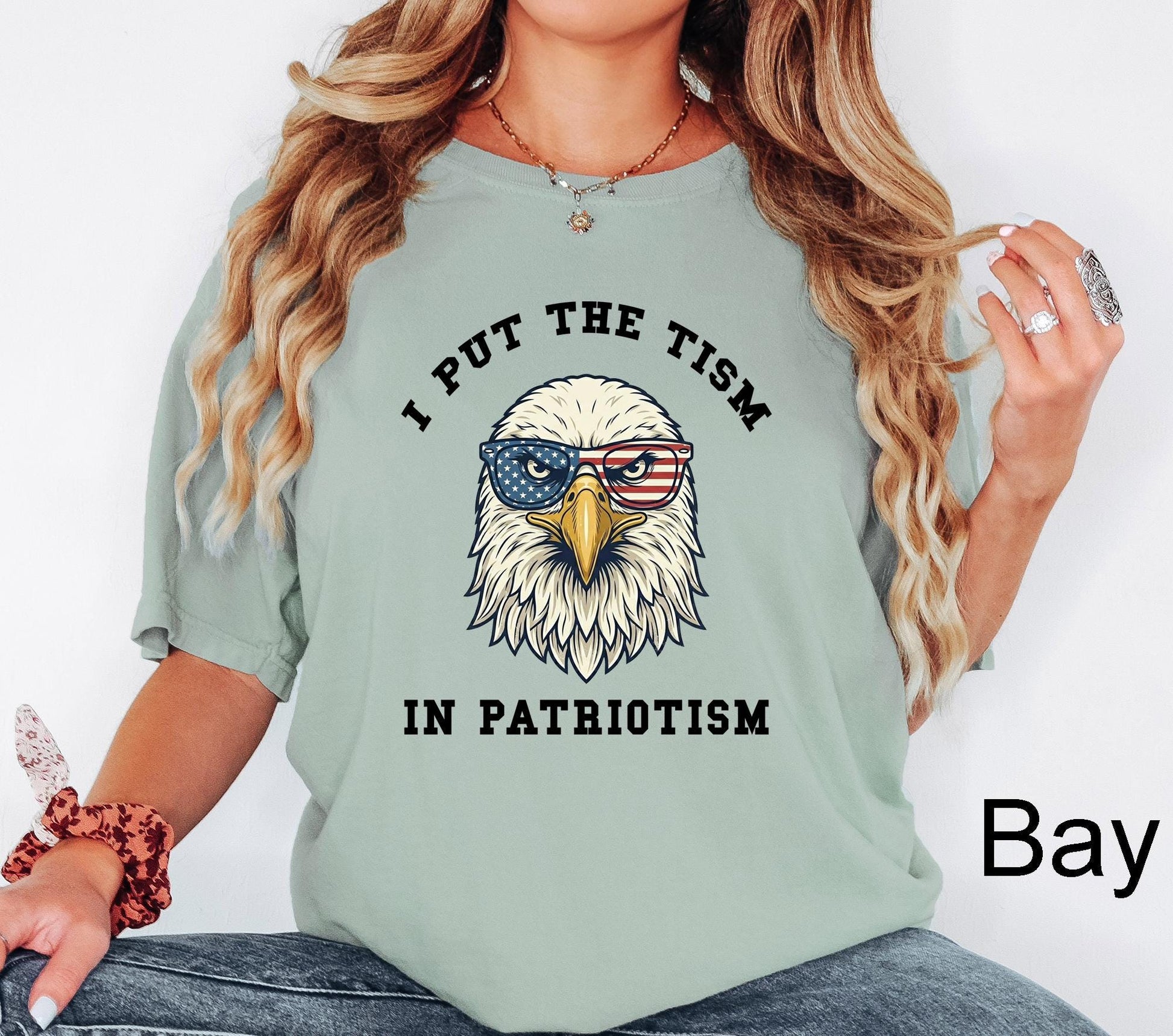 Comfort Colors® I Put The Tism In Patriotism T-Shirt, American Eagle Flag Tee, Retro Patriotic Humor Gift