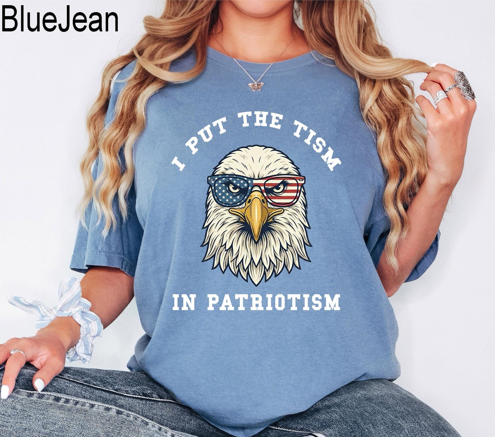 Comfort Colors® I Put The Tism In Patriotism T-Shirt, American Eagle Flag Tee, Retro Patriotic Humor Gift