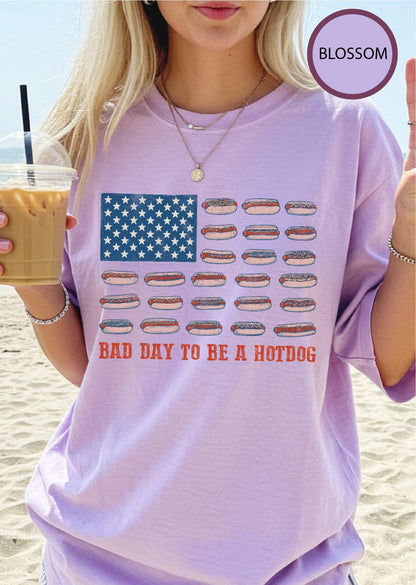 Bad Day to Be a Hotdog Shirt, Funny Fourth of July Comfort Colors Shirt, 4th of July T-shirt, USA Flag Hotdog BBQ Humor, Funny American Top