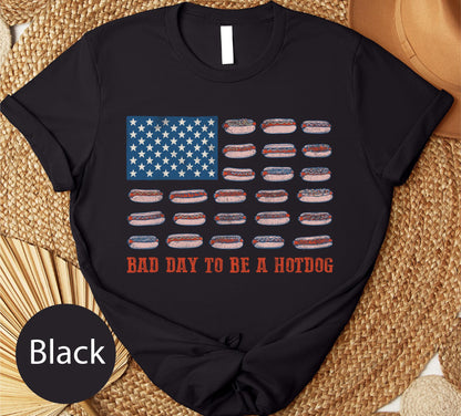 Bad Day to Be a Hotdog Shirt, Funny Fourth of July Comfort Colors Shirt, 4th of July T-shirt, USA Flag Hotdog BBQ Humor, Funny American Top