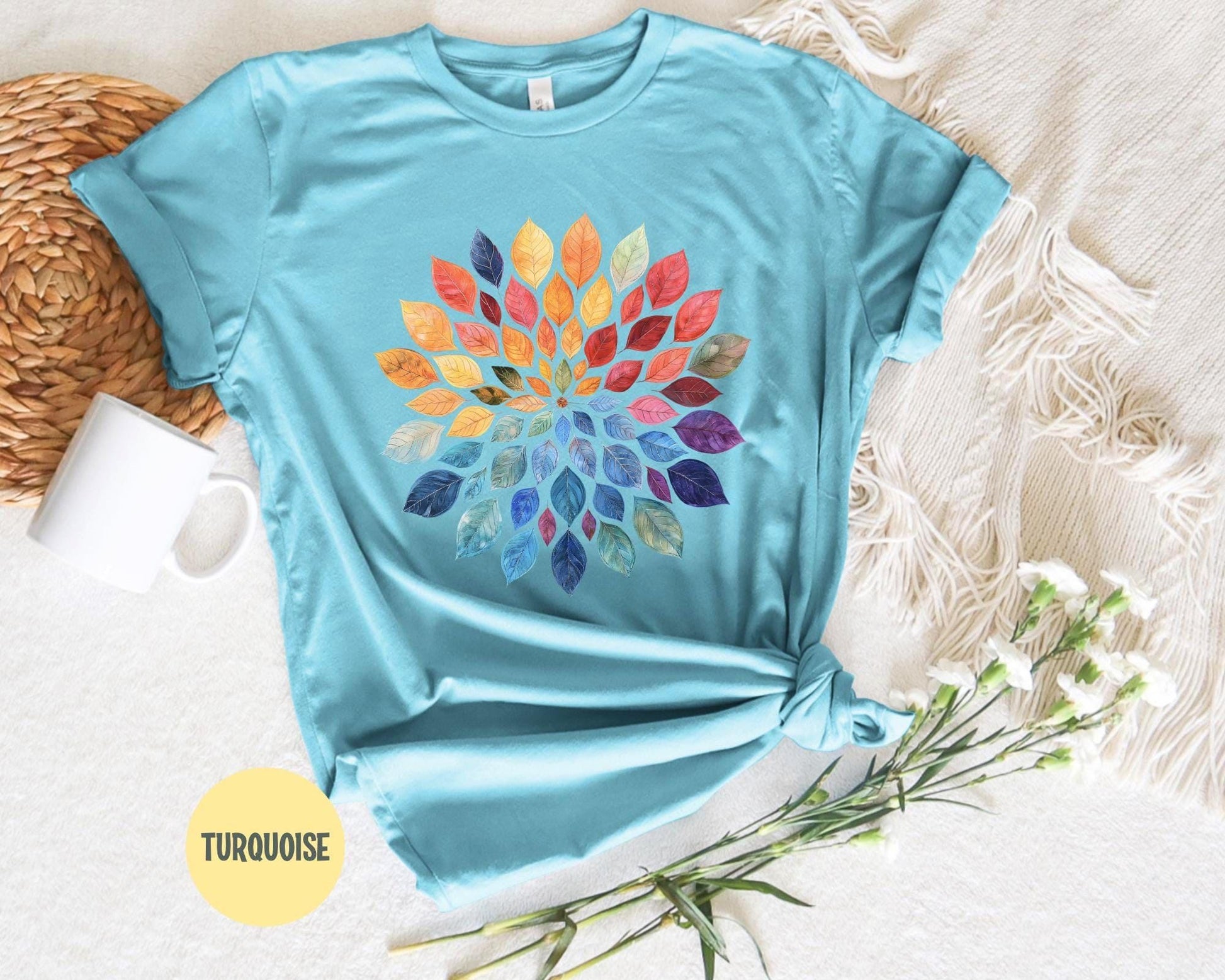 Floral Mandala T-Shirt: Watercolor Leaves Yoga Shirt