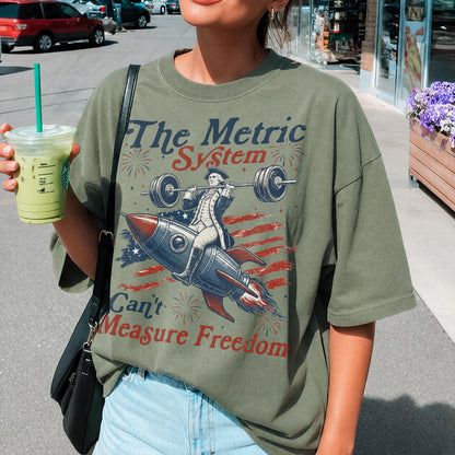 Vintage Metric System Cant Measure Freedom Shirt, Funny Founding Father Gym, Sarcastic 4th Of July American Eagle Tshirt, Unhinged Meme Gift