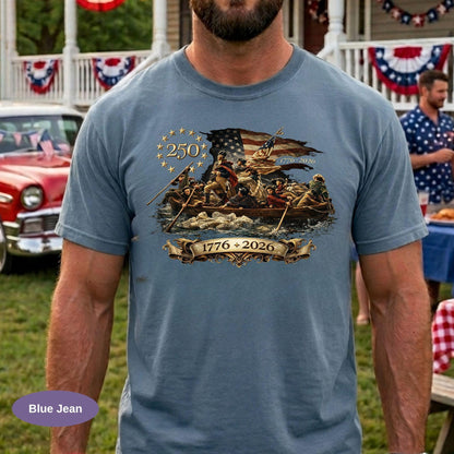 Washington Crossing The Delaware Comfort Colors Shirt, Patriotic USA 250th Anniversary T-shirt 1776-2026, Vintage American History Tee.