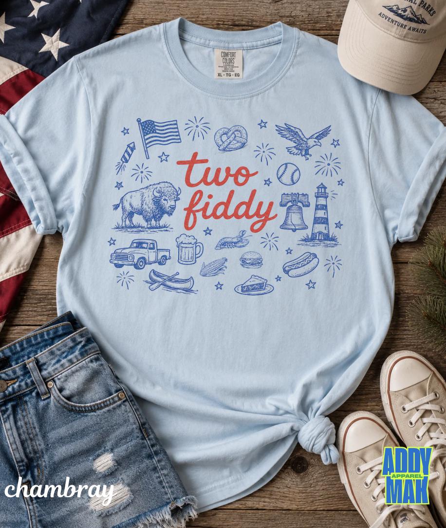 Two Fiddy Shirt, America 250 Shirt, Patriotic Doodle Tee, USA 1776 2026 Shirt, Comfort Colors Graphic Tee, Americana Summer Shirt
