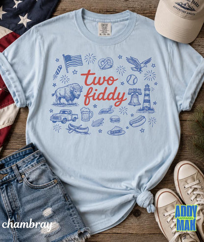 Two Fiddy Shirt, America 250 Shirt, Patriotic Doodle Tee, USA 1776 2026 Shirt, Comfort Colors Graphic Tee, Americana Summer Shirt