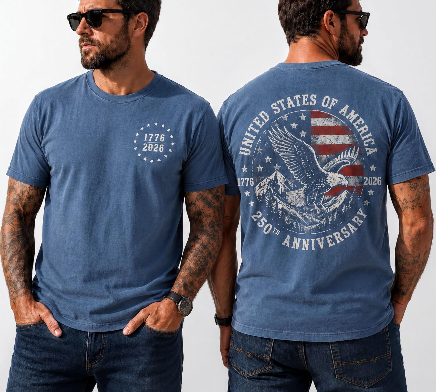 Comfort Colors America 250 Shirt, 250th Anniversary Patriotic Eagle Tee Front & Back Print, Veteran Dad Gift, 1776-2026 Mens 4th Of July Top