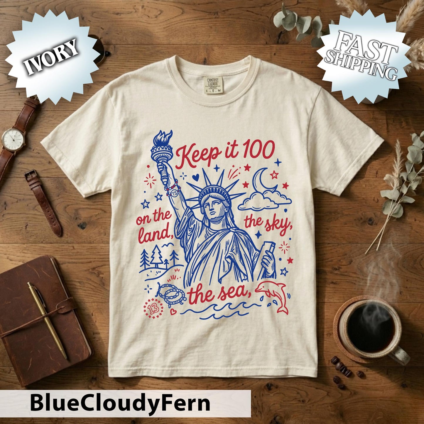 Keep It 100 On The Land The Sky The Se Comfort Colors Shirt, 4th of July Shirt, 1776 USA Flag Tee, America 250 Patriotic