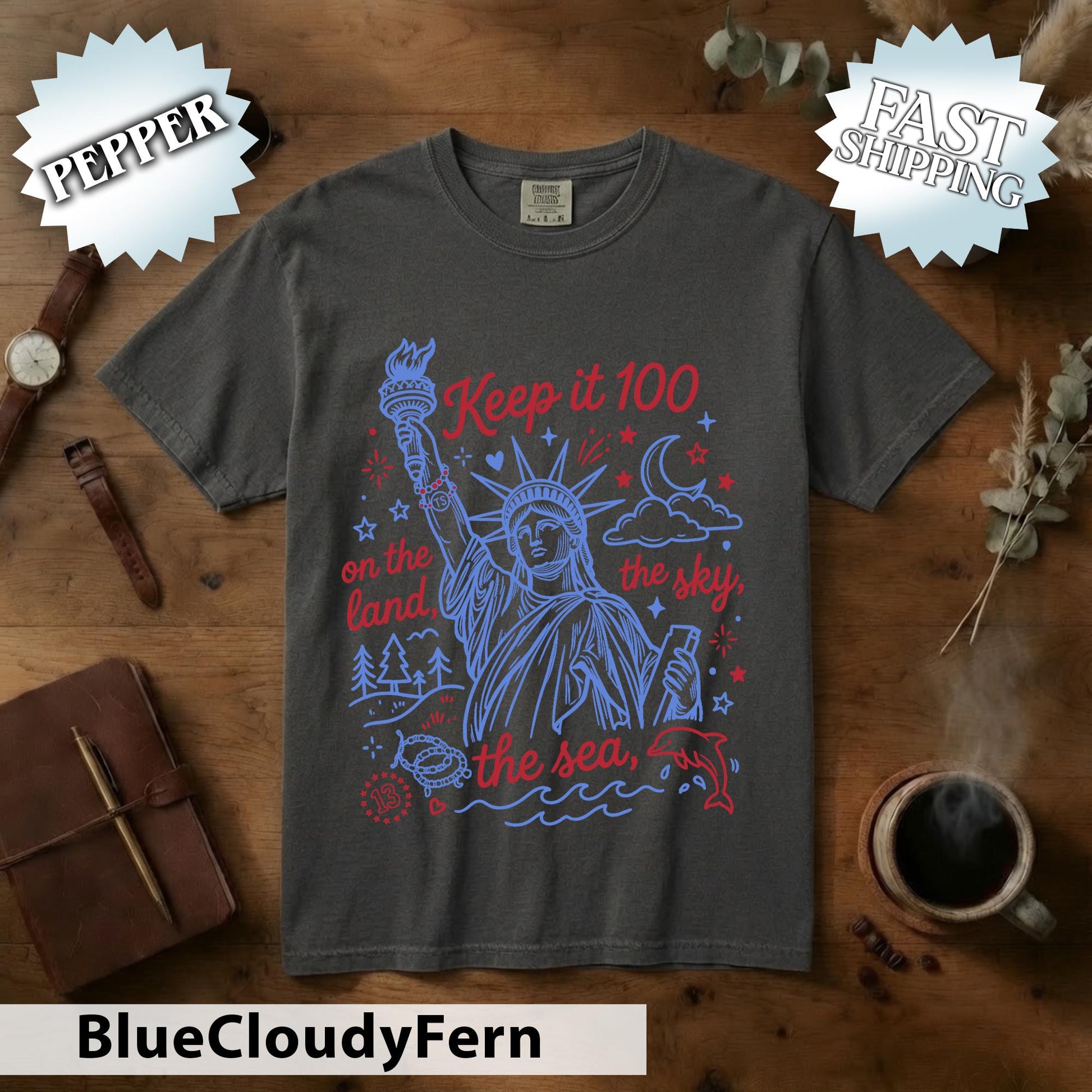 Keep It 100 On The Land The Sky The Se Comfort Colors Shirt, 4th of July Shirt, 1776 USA Flag Tee, America 250 Patriotic