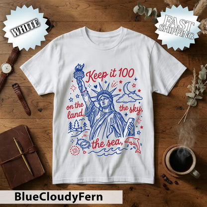 Keep It 100 On The Land The Sky The Se Comfort Colors Shirt, 4th of July Shirt, 1776 USA Flag Tee, America 250 Patriotic